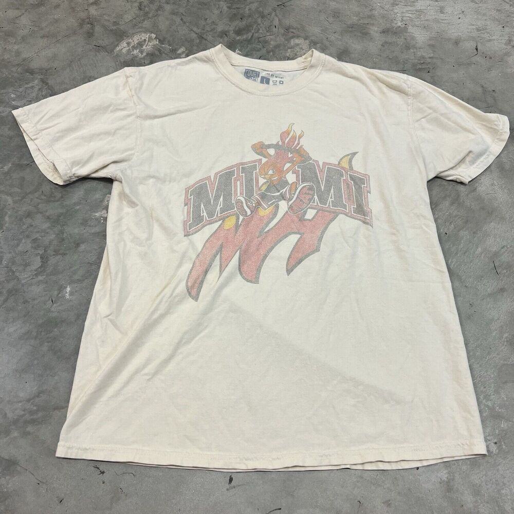 Miami Heat Court Culture Large T Shirt Beige Faded Look
